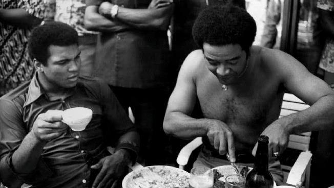 Mohammed Ali with Bill Withers in Kinshasha, 1974